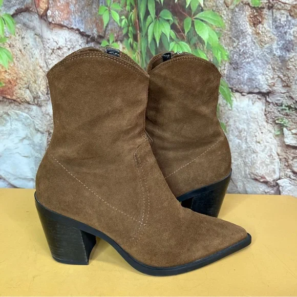 ZARA Brown Split Leather Cowboy Boots, 38 - Picture 8 of 11